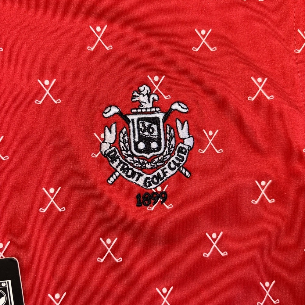 Footjoy Junior L Golf Shirt Red Detroit Golf Club Print Polo 20424 Boys Large - Picture 4 of 6